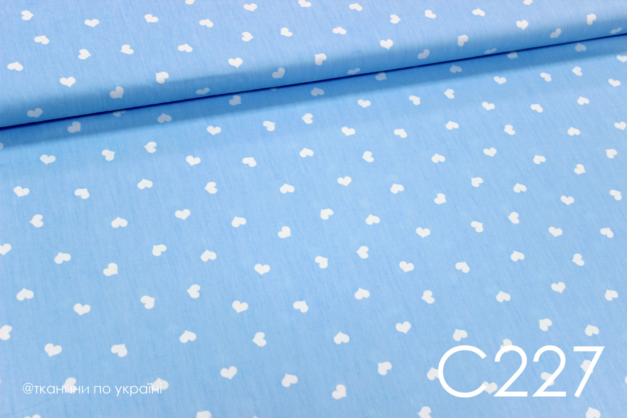 Тканина сатин Серця на блакитному ЗАЛИШОК 100*80