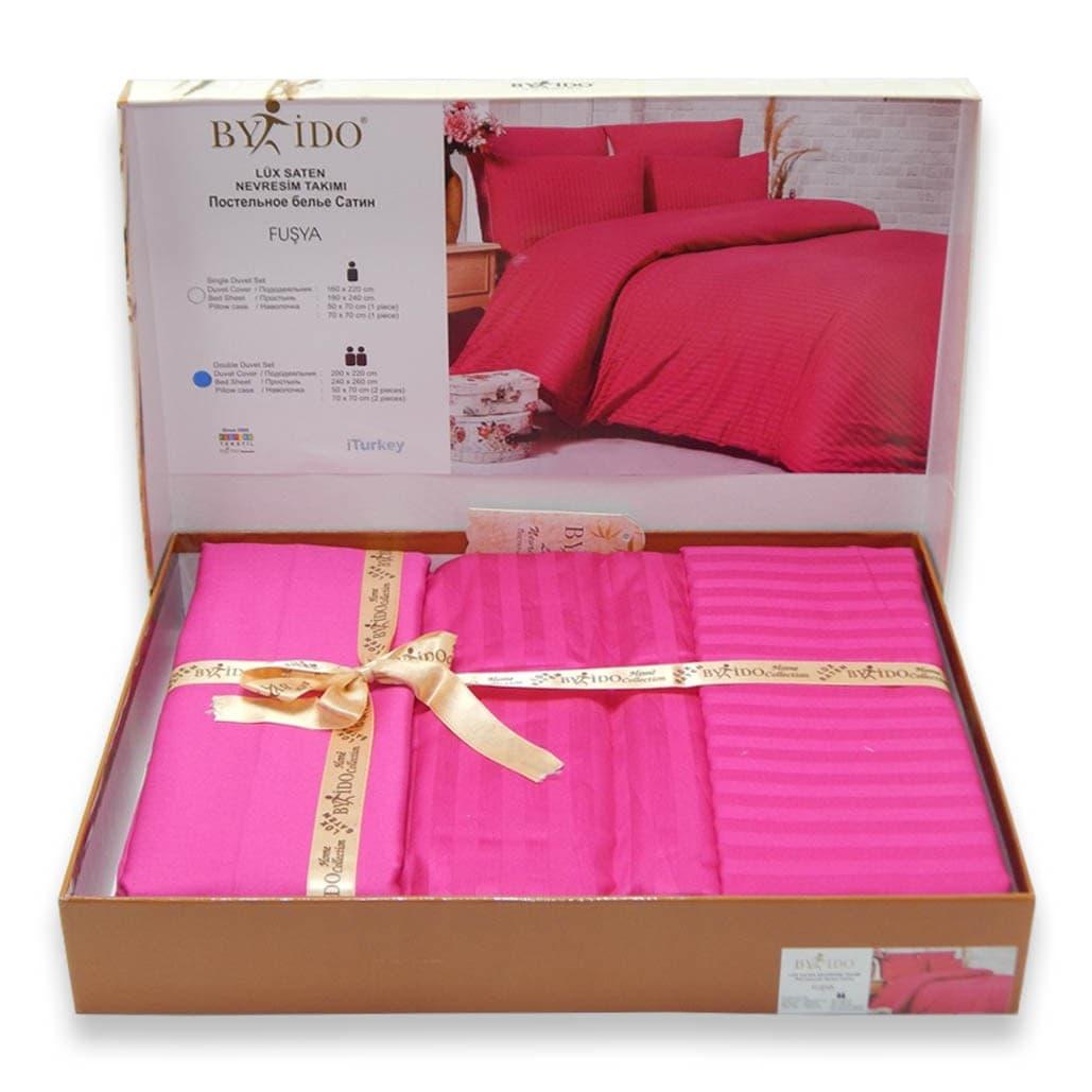 Постільна білизна By Ido Stripe сатин малиновий, євро- 4 наволочки
