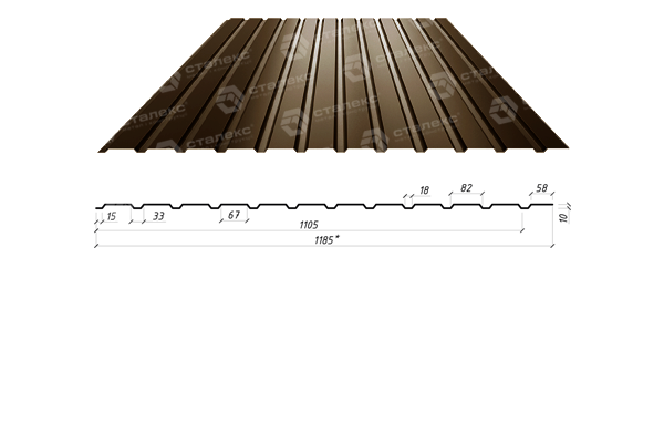 Профнастил С-10 RAL 8017 (коричневый) PE 0,45 мм Словакия фасадный. - фото 2 - id-p578351375