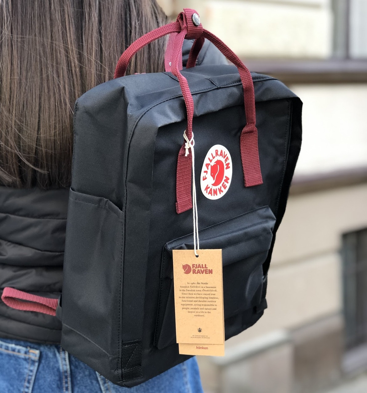 Рюкзак міський Канкен Fjallraven Kanken Classic Bag black red. Живе фото. Premium (топ ААА+)