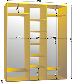 Шафа-купе тридверна 2700х450х2400мм тм Ексклюзив