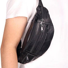 Поясна Сумка чоловіче шкіряне. Сумка на пояс з натуральної шкіри (чорна)