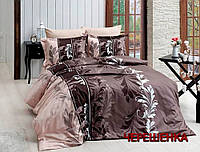 Ткань для постельного белья Бязь "Gold" Lux GL1137A (50м) коричневая с вензелями