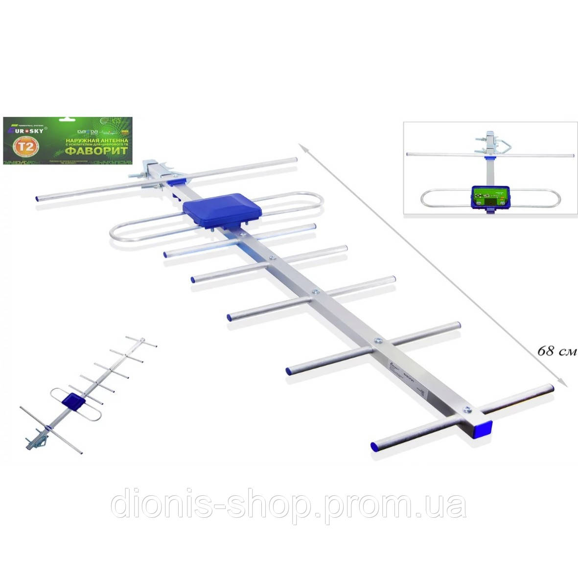 Купить Антенна DVB-T2 Eurosky Фаворит с усилителем 5v 0.68 м Синяя 50 ...
