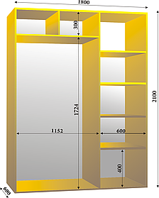 Шафа-купе дводверна 1800х600х2100мм тм Ексклюзив