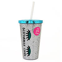 Тамблер-стакан YES "Closed Eyes", 480 мл, глітер, з трубочкою 707010