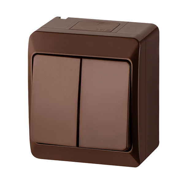 Вимикач 2-клавішний Elektro-Plast Hermes IP44 10А коричневий, фото 1