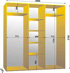 Шафа-купе тридверна 2000х600х2100мм тм Ексклюзив