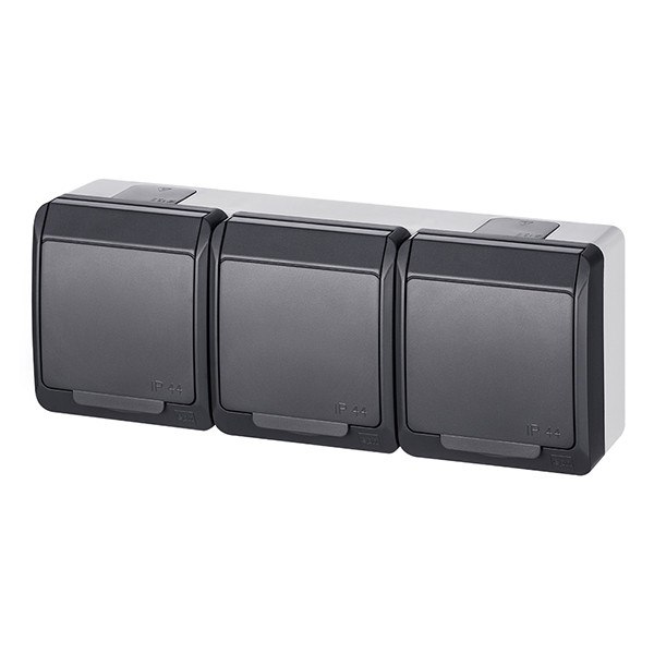 Розетка з кришкою потрійна Elektro-Plast Hermes IP44 c з/до 16А антрацит, фото 1