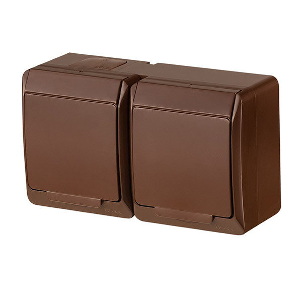 Розетка з кришкою подвійна Elektro-Plast Hermes IP44 c з/до 16А коричнева, фото 1