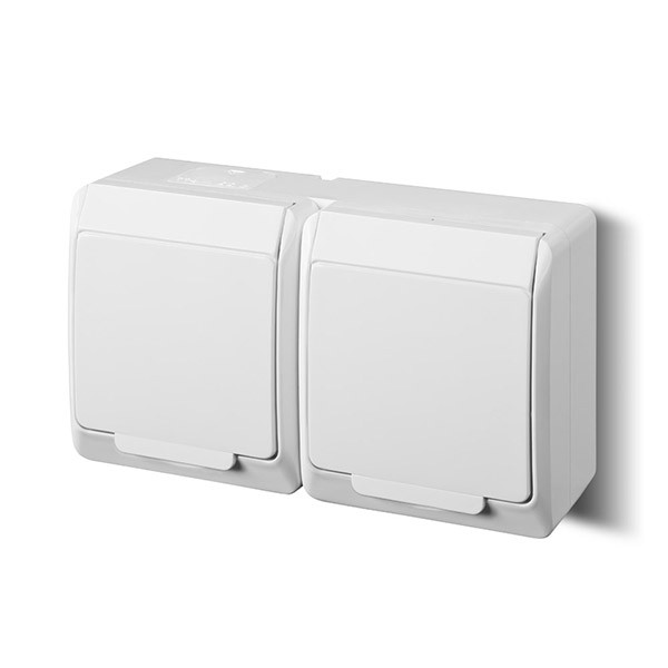 Розетка з кришкою подвійна Elektro-Plast Hermes IP44 c з/до 16А біла з кришкою, фото 1