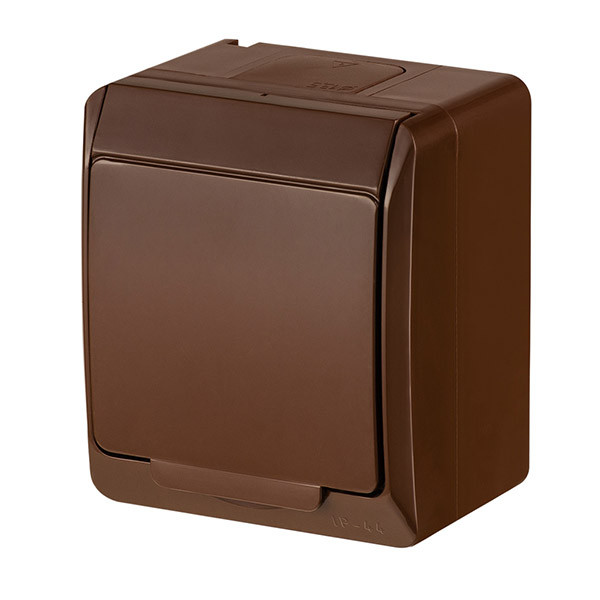 Розетка з кришкою Elektro-Plast Hermes IP44 c з/до 16А коричнева, фото 1