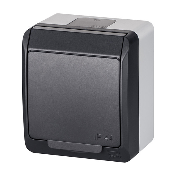 Розетка з кришкою Elektro-Plast Hermes IP44 c з/до 16А антрацит, фото 1