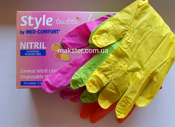 Рукавички нітрилові різнобарвні (4 кольори) Style Tutti Frutti 96 шт, фото 1