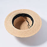 Жіноча солом'яний капелюх канотьє з бордовою стрічкою., фото 2