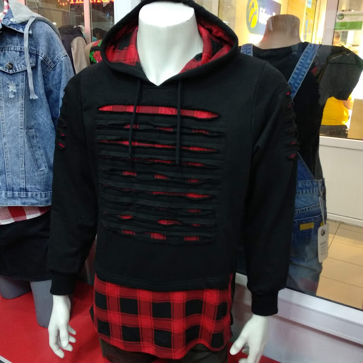 Толстовка чоловіча рванка з капюшоном в клітинку L), фото 1