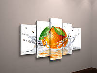 Модульная фото картина фотокартина для кухни фрукты апельсин холст 5 модулей