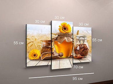 Фотокарта фотокартина модульна на замовлення для кухні на полотні мед натюрморт на замовлення 3 модулі