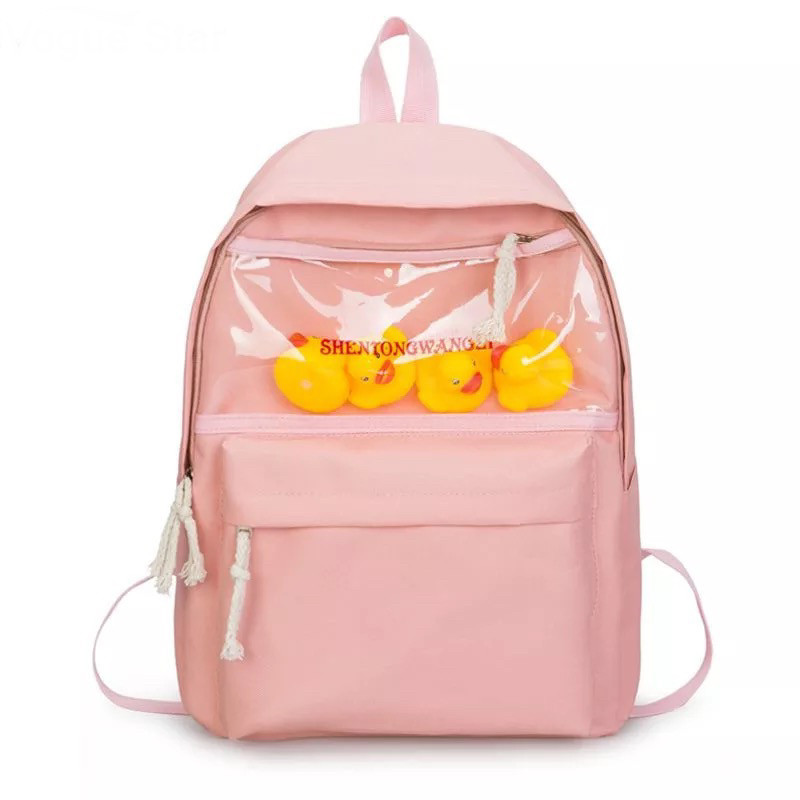 Шкільний рюкзак із качочками рожевий