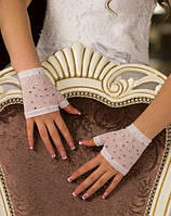 Свадебные коротенькие перчатки невесты со стразами (Арт. П-к-58)