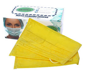 Маска жовта медична Meditex тришарова 50 шт.