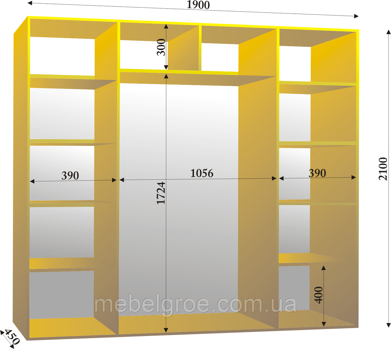 Шафа-купе тридверна 1900х450х2100мм тм Ексклюзив