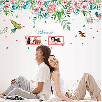 Наклейка на стіну, вітрину, прикраси стіни наклейки "пташки колібрі біля квітів" 55см*170см (лист 60*90см), фото 3