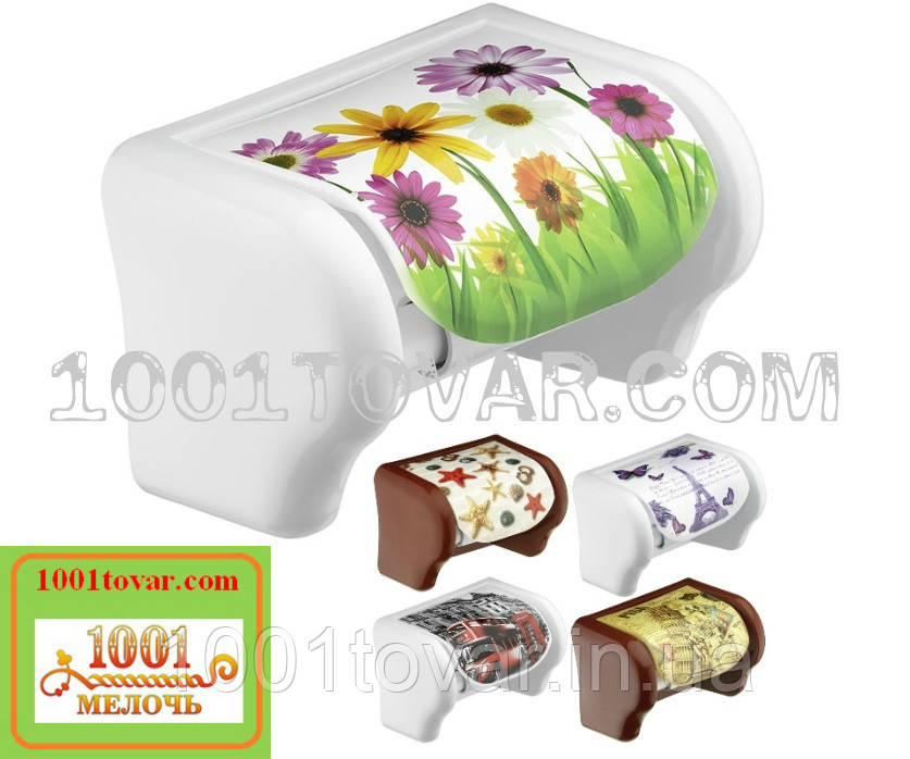 Пластиковий тримач для туалетного паперу з малюнком Гербери, Elif Plastik, фото 1