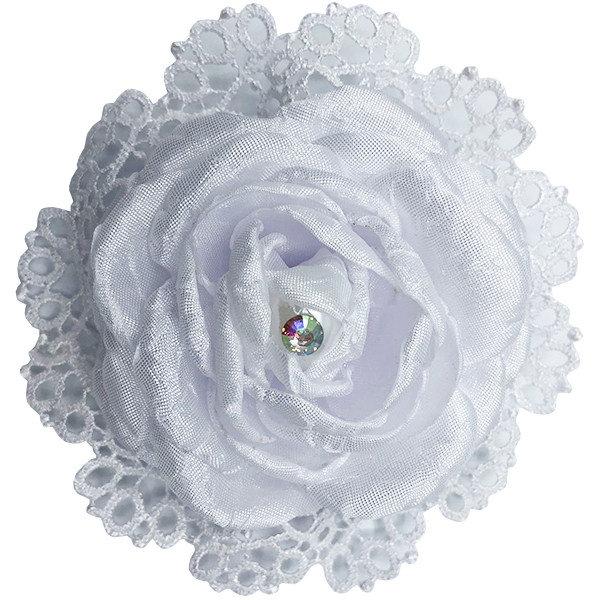 Дитяча гумка для волосся для дівчинки з квіткою зі стразом і мереживом Princess House GB-804 Біла Україна ошатна зручна. Топ!, фото 1