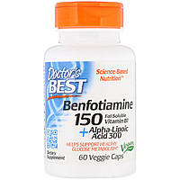 Альфа-липоевая кислота + Бенфотиамин, Benfotiamine + Alpha-Lipoic Acid, Doctor's Best, 150/300 мг, 60 капсул