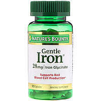 Железо, Gentle Iron, Nature's Bounty, 28 мг, 90 капсул