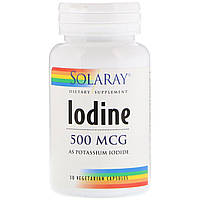 Йодид калия,Iodine, Solaray,500 мкг,30 вегетарианских капсул