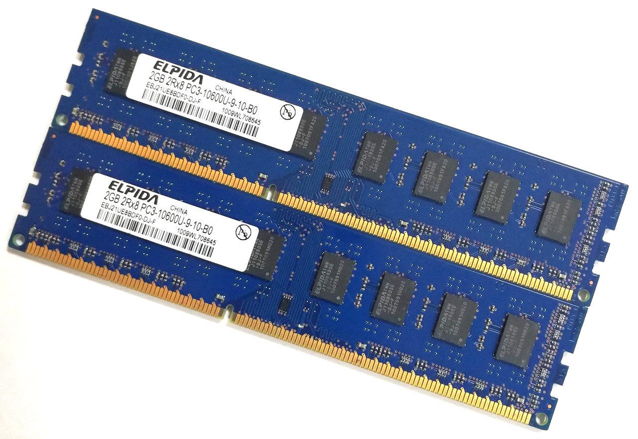 Пара оперативної пам'яті Elpida DDR3 4Gb (2Gb+2Gb) 1333MHz PC3-10600U CL9 (EBJ21UE8BDF0-DJ-F) Б/В, фото 1