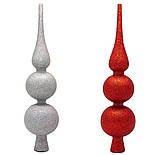 Ялинкова прикраса - верхівка на ялинку, h-30 см, d-7 см, сріблястий, гліттер, скло (390045-5), фото 2