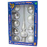 Набір ялинкових іграшок - кулі з верхівкою, 10 шт, D5-6 см, сріблястий, мікс, в ялинку, скло (390267-12), фото 2