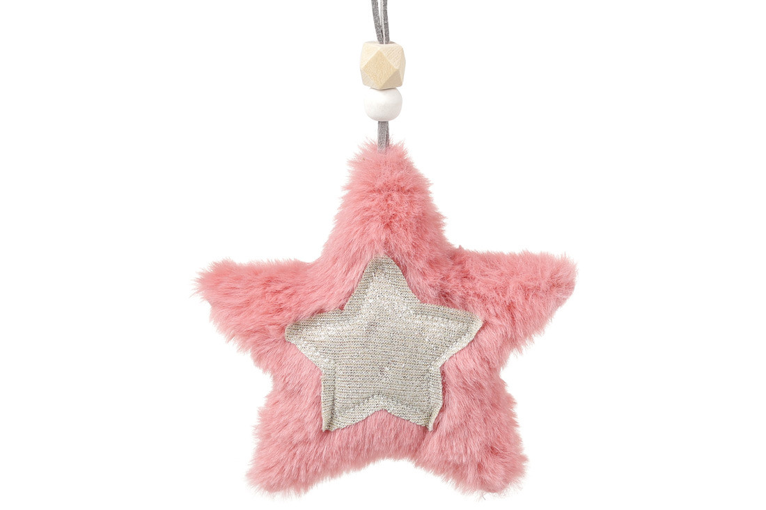Підвісний декор Зірка хутряна, 12см, колір - рожевий - 12 шт УПАКОВКА ТОВАР ВІД ВИРОБНИКА
