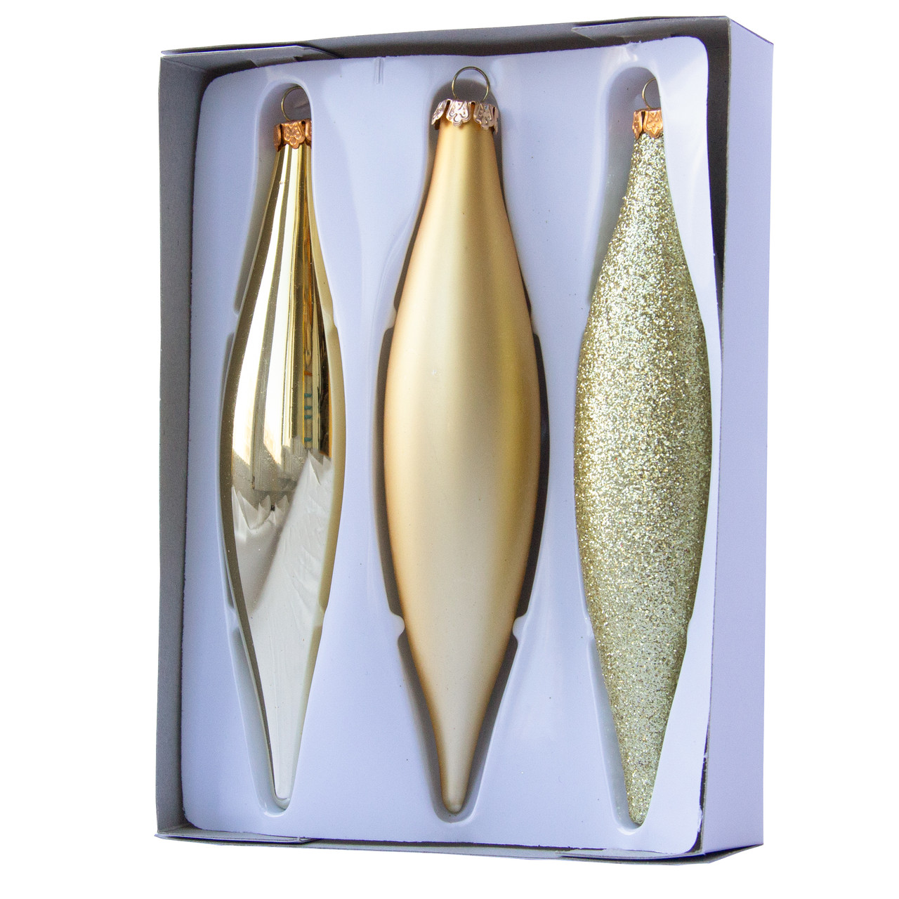 Набір ялинкових іграшок - бурульки, 3 шт, 3x15 см, золотистий Микс, скло (390120-2), фото 1