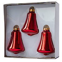 Набор елочных игрушек - колокольчики, 3 шт, 6 см, красный, стекло (390144-3)