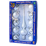 Набір ялинкових іграшок - кулі з міні-верхівкою, 11 шт, D6 см, сріблястий, мікс, скло (390182-1), фото 2