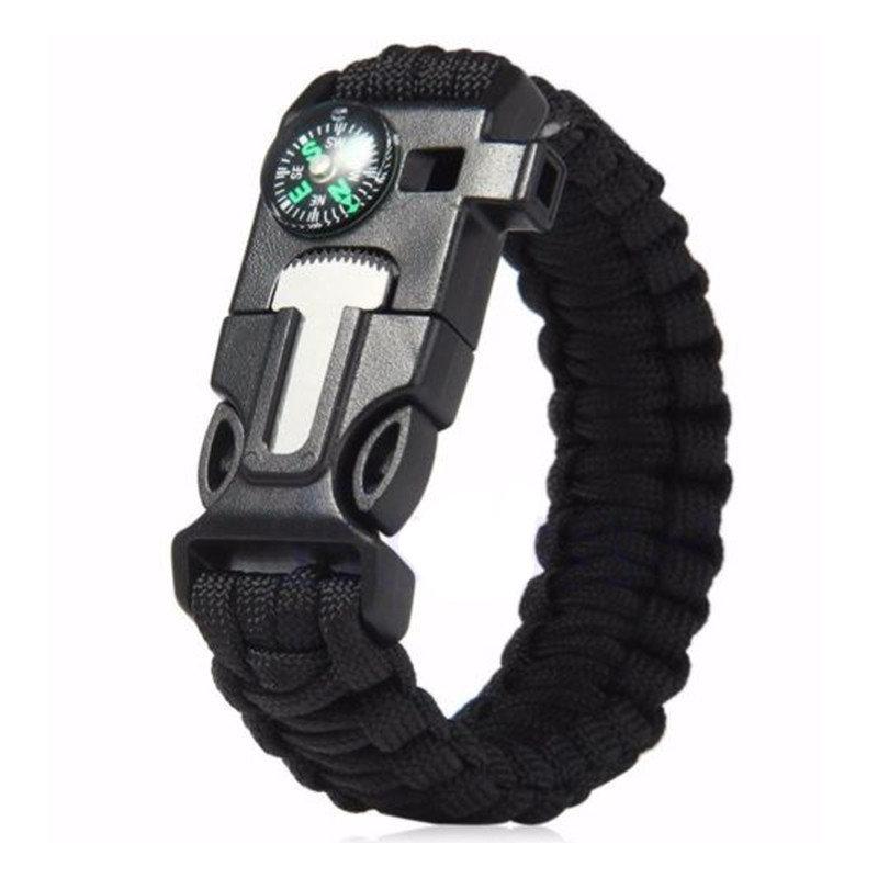 Паракордовий браслет для виживання з кресалом свистком компасом EDC браслет з паракорду туристичне кресало Black, фото 1