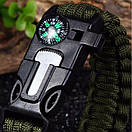 Браслет для виживання з паракорду з кресалом, свистком, компасом, туристичне кресало Мультикам, фото 7