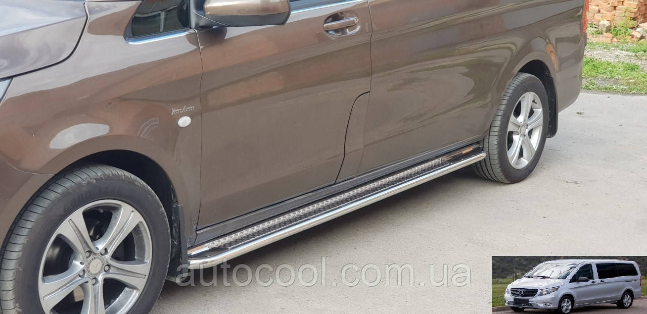 Бічні пороги майданчик преміум із неіржавкої сталі Mercedes Vito W447 2014+ г.в., фото 1