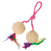 Trixie 2 Bаlle am Seil, Jute игрушка для кошек Два джутовых мячика на веревке с кошачьей мятой