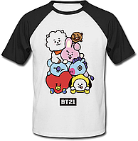 Футболка BTS Bangtan Boys "BT21" (белая с чёрными рукавами)