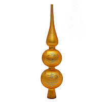 Елочное украшение - верхушка на елку с узором, h-30 см, золотистый, матовый, стекло (390311-2)