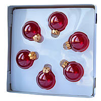 Набор елочных игрушек - мини-шары, 6 шт, D4 см, красный, глянец, стекло (390588-3)