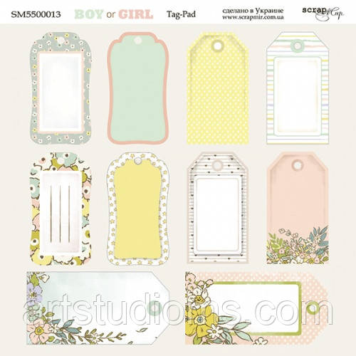 Аркуш двостороннього паперу 20х20 см Tag-Pad Boy or Girl від Scrapmir 10 шт.
