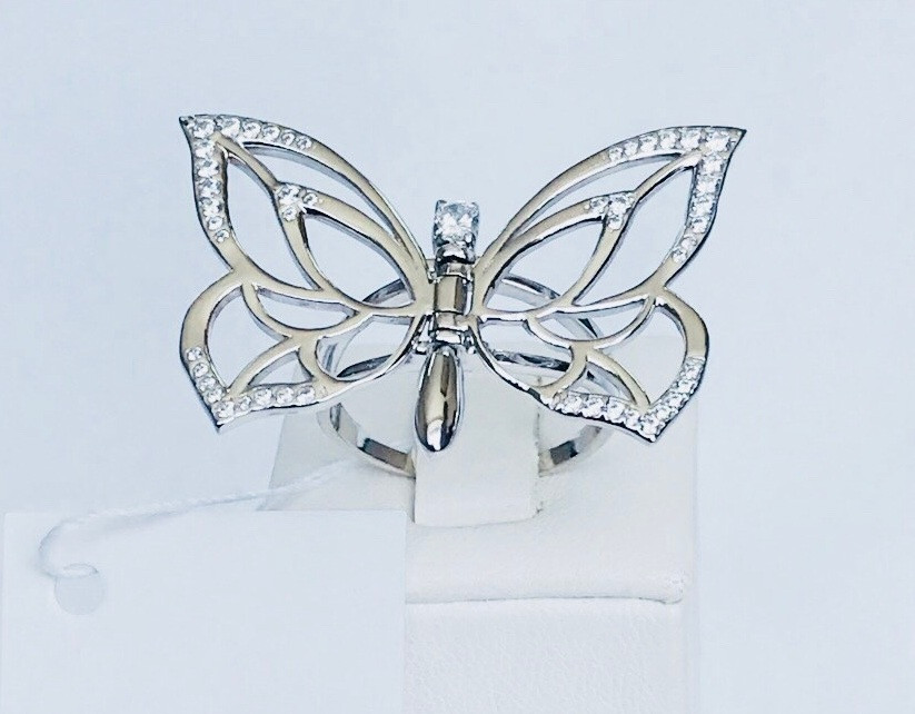 Срібна каблучка-метелик “Butterfly” — срібло 925 проби, великий метелик у фіанітах, фото 1