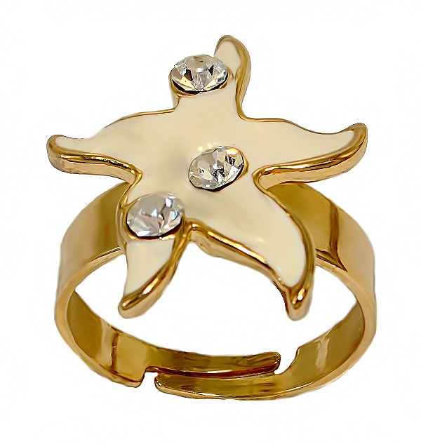 Каблучка Neoglory. Позолота. Камені: біла емаль та білий циркон. Є: 16р роз'єм