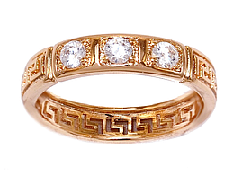 Каблучка XР з різьбленим візерунком Versace. Позолота ЧВ. Камені: білий циркон. Є: 18р 19р 21р